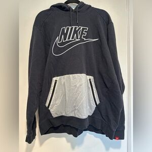 Nike Men’s XXL Hybrid Black Logo Hoodie Off White Canvas Zip Kangaroo Pocket.